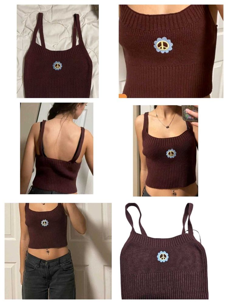 LA Hearts by PacSun Women's Burgundy and Brown T-s