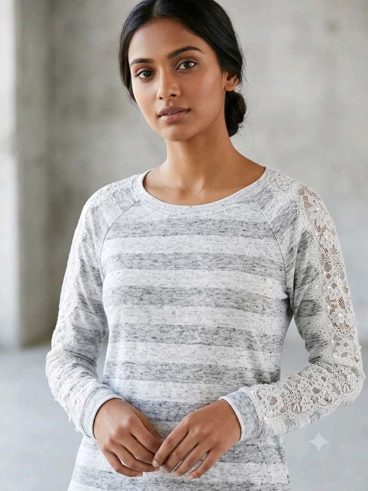 Striped Lace Sleeve Top