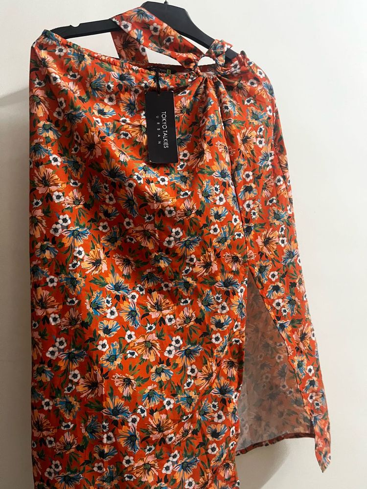 Floral Print slit skirt