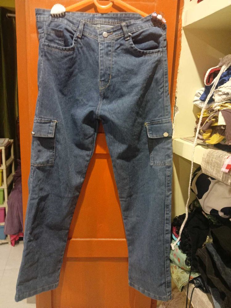 women's Blue Cargo Jeans