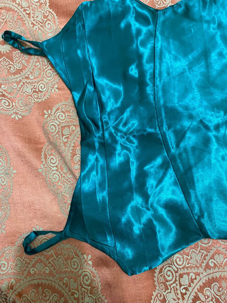 Teal Satin Slip Dress