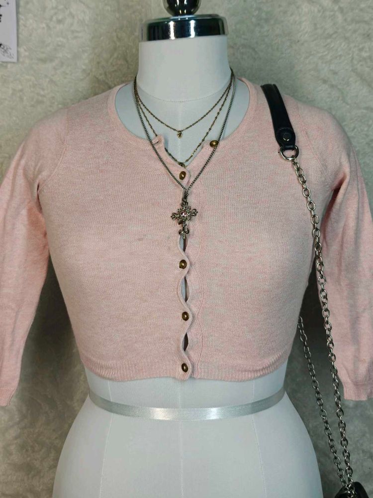 Cute Pink Cropped Cardigan
