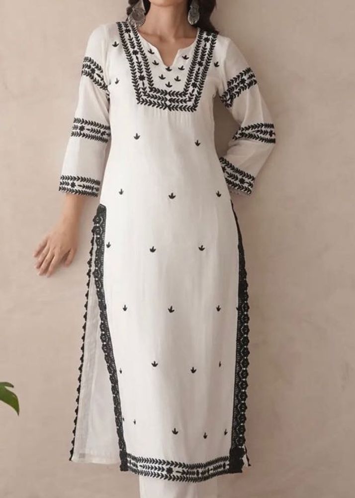 White Kurta with Black Embroidery | Elegant &amp; Styl