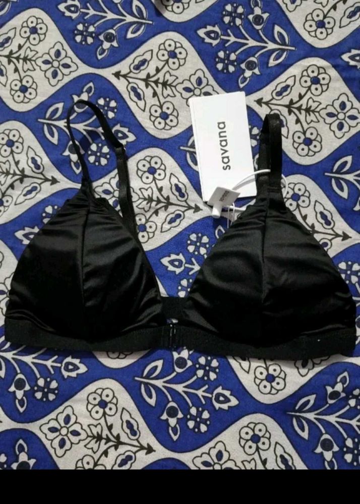 Savana Black Satin Bra