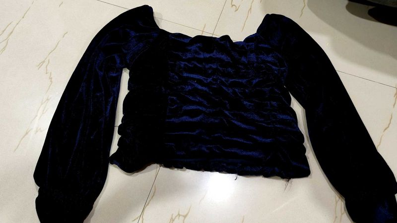 Navy Blue Crop Top Velvet