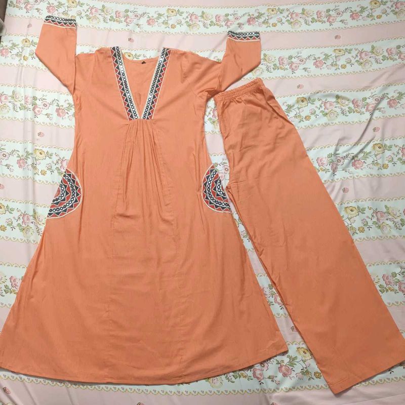 Orange Kurta Set with Pants