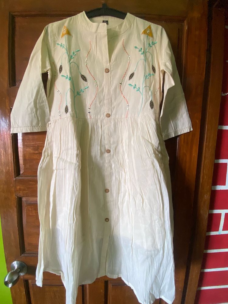 Cream Embroidered Kurta/dress