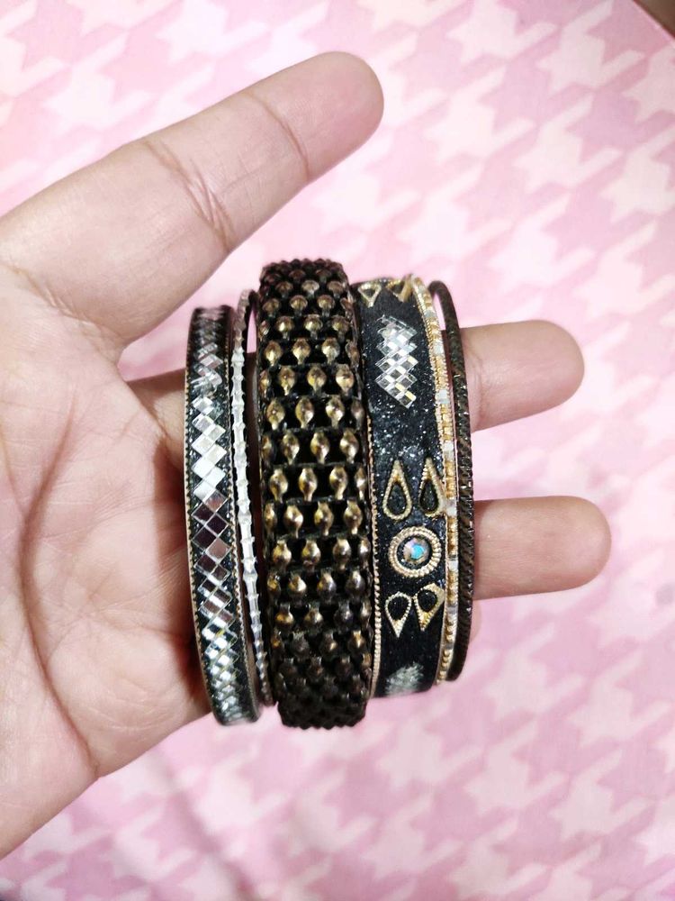 Black Metal Bangles Set For One AHand