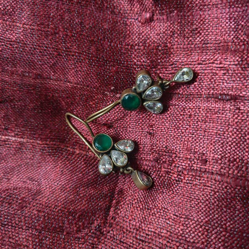 Emerald &amp; Crystal Drop Earrings