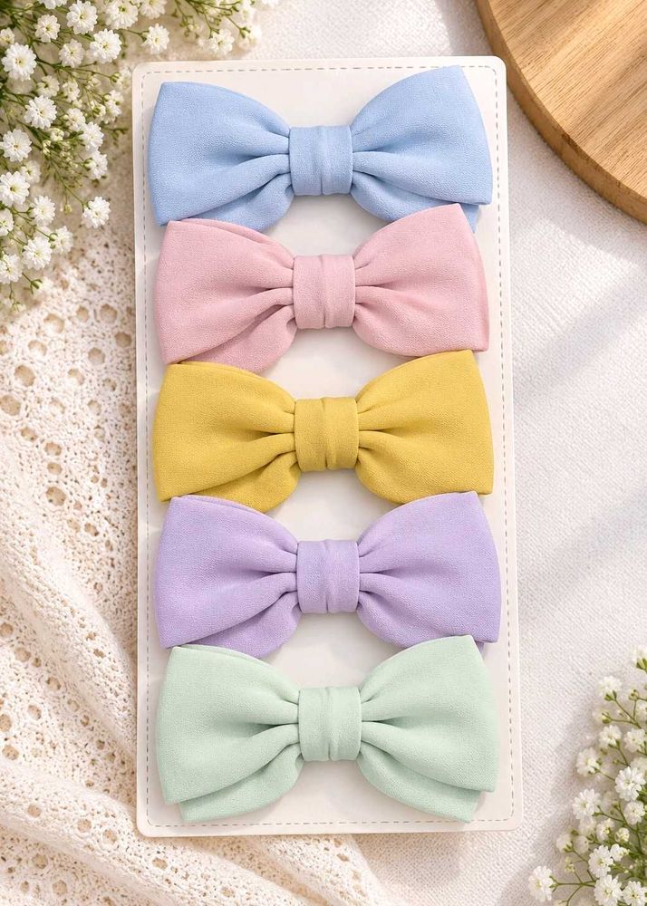 Set of 5 Pastel Bow Hair Clips