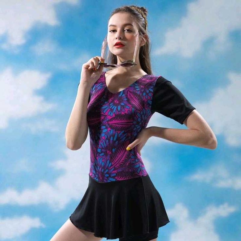 Colorful Leaf Print Swimsuit