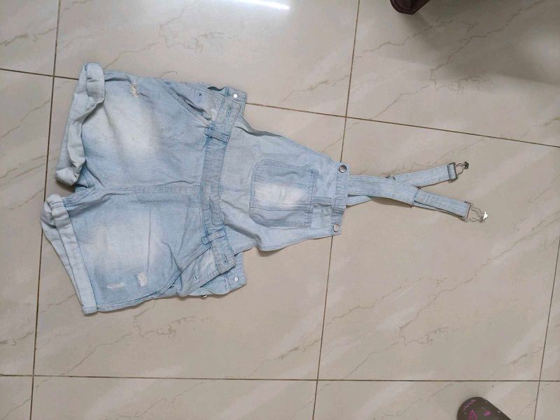 Light Wash Denim Overalls Shorts