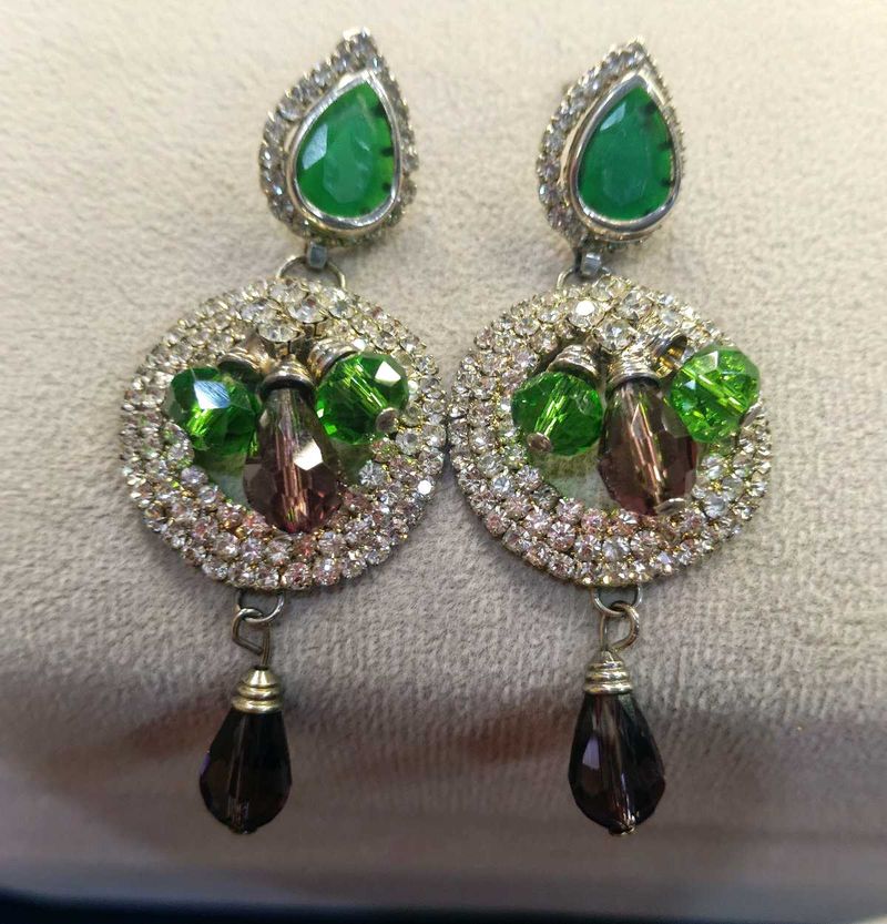 Elegant Green Stone Dangle Earrings With Free 🎁