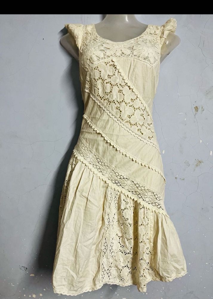 Boho Lace Trimmed Cream Dress