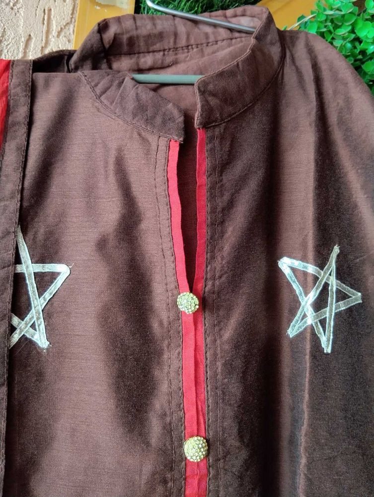 Brown Kurta with Star Embellishments
