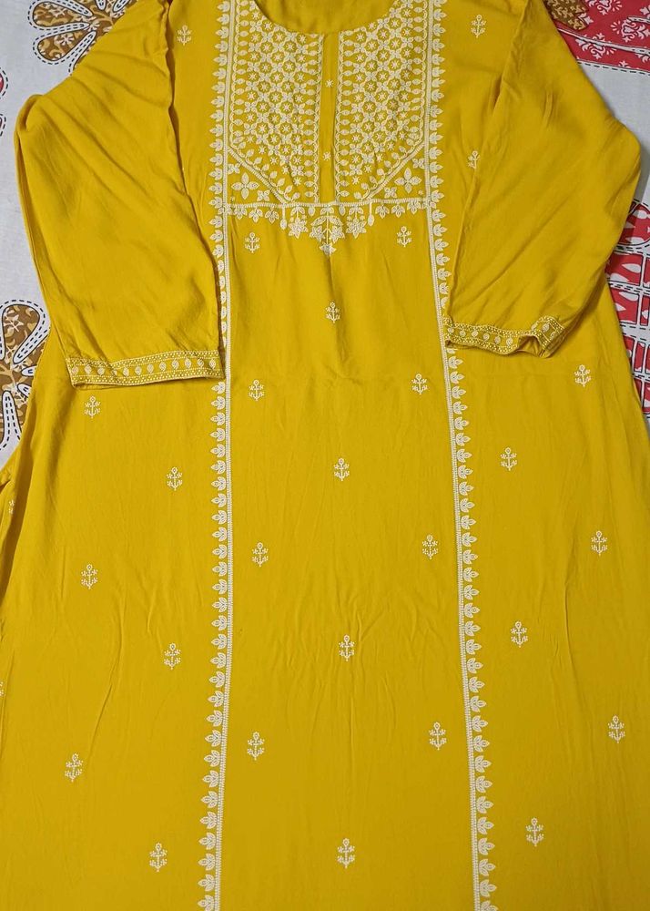 Yellow Embroidered Kurta