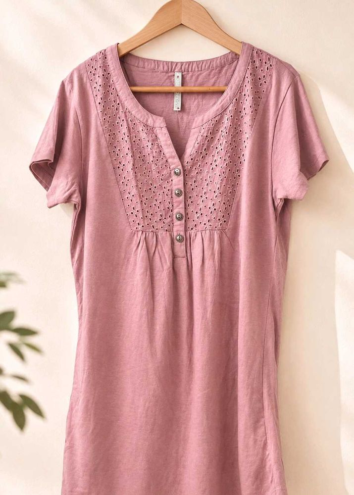Women's Pink Embroidered Short Sleeve Top