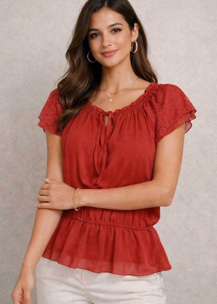 Chic Rust-Colored Peplum Top