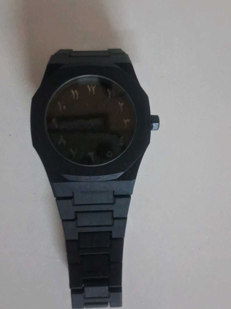 Sleek Black Watch with Unique Dial