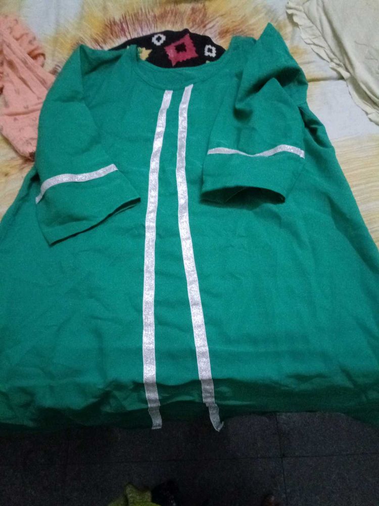 Green Kurti with Silver Trim