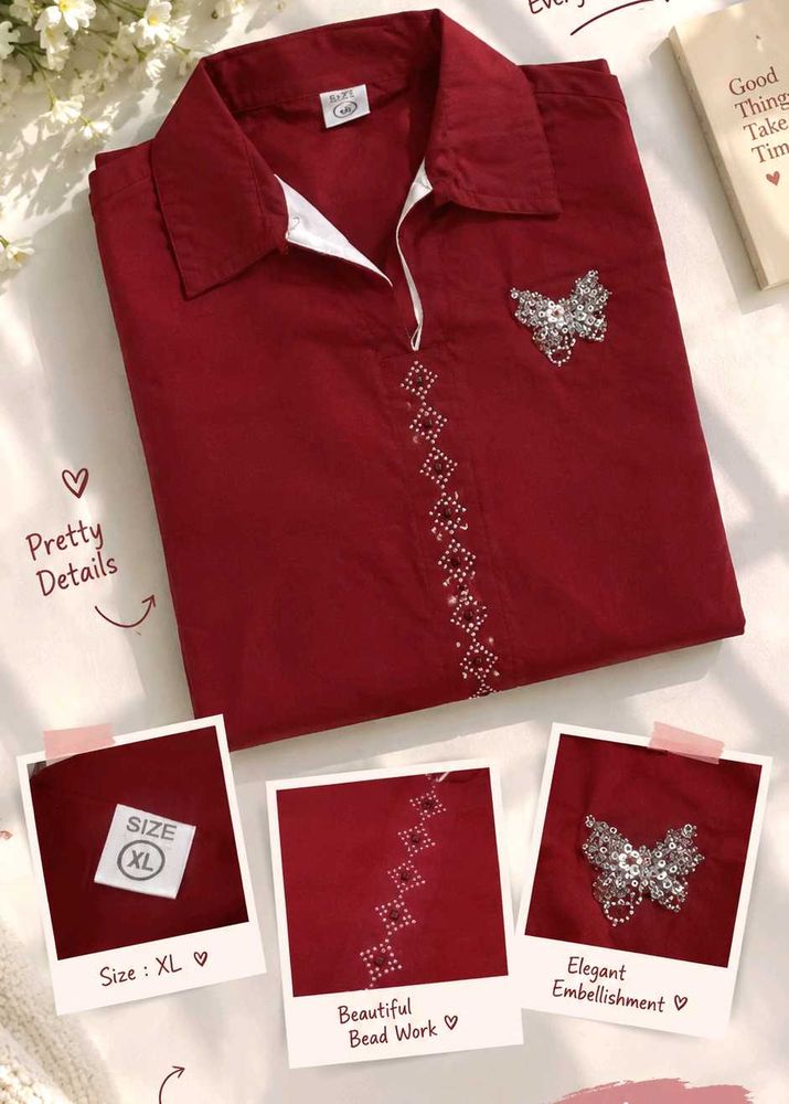 Elegant Maroon Kurta with Butterfly Embellishment