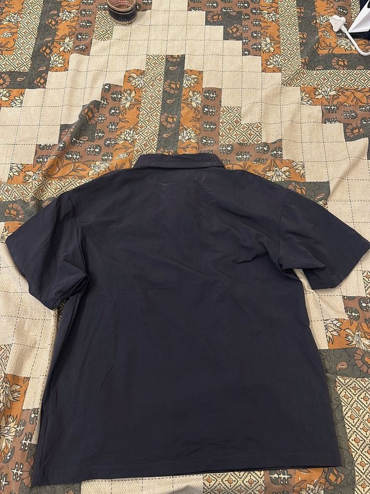 Men's Dark Blue Short Sleeve Collared Shirt