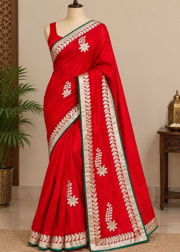 Red Gota patti Saree with Gold Border