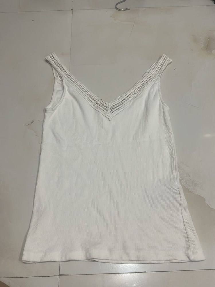 White Lace Trim Tank Top