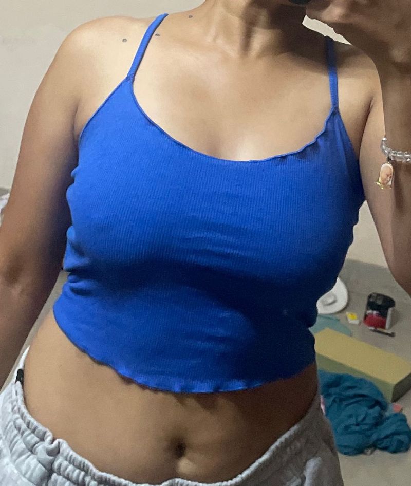 Blue Ribbed Tank Top