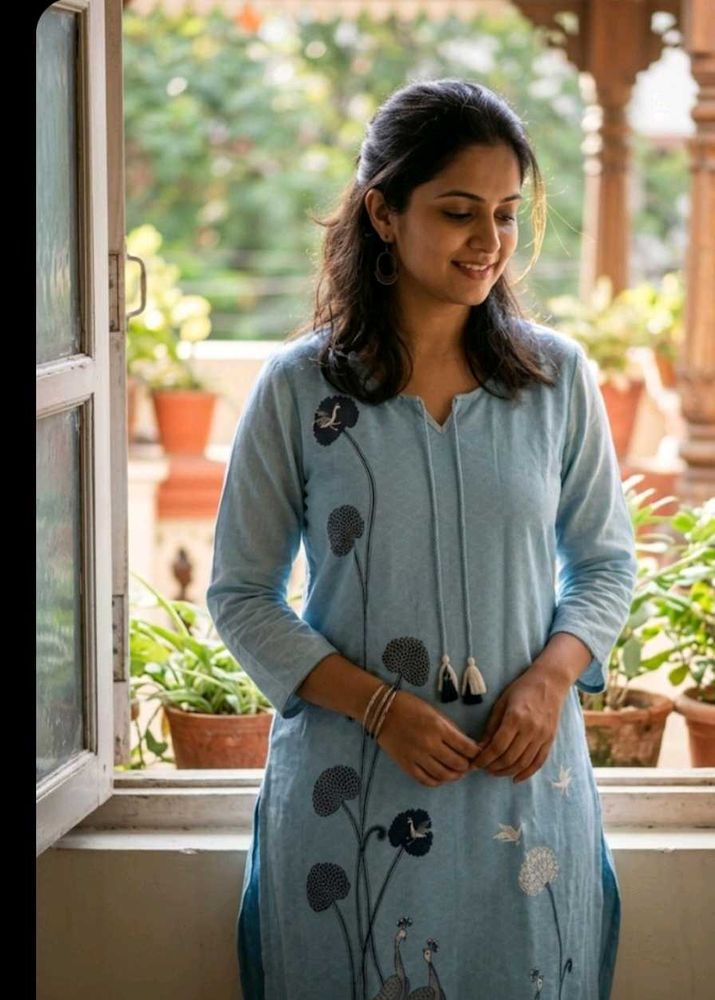Light Blue Floral Print Kurta