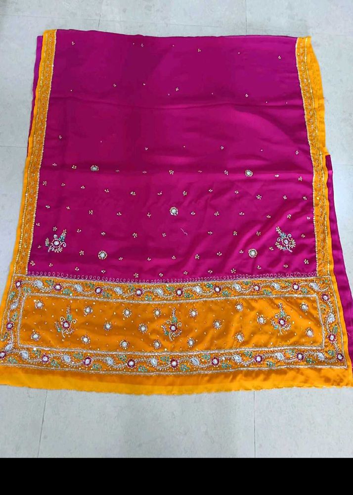 Vibrant Pink &amp; Yellow Embroidered Saree