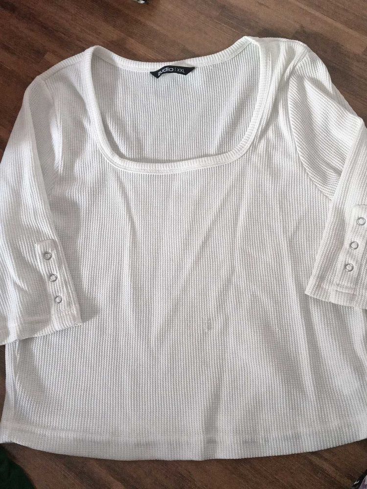 Women's White Waffle Knit Top