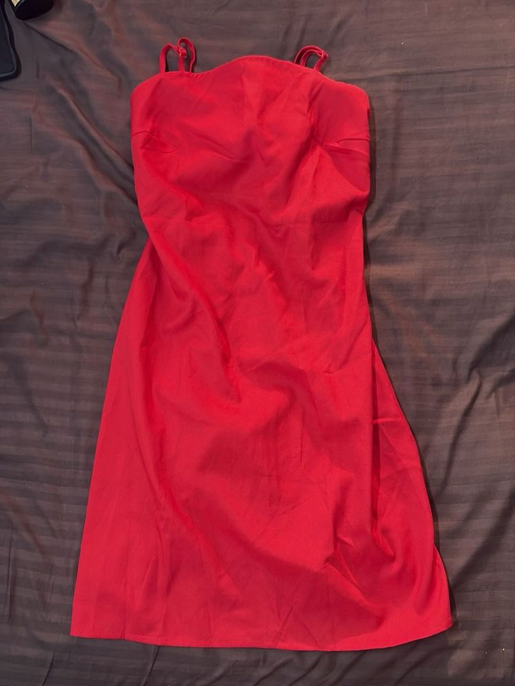 Vibrant Red Spaghetti Strap Mini Dress