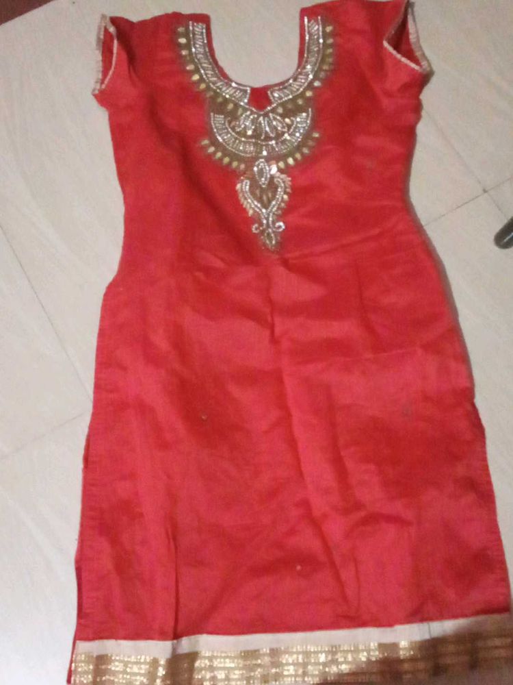 Red Embellished Kurta