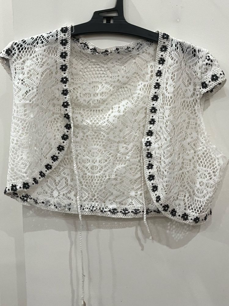 Elegant White Crochet Bolero