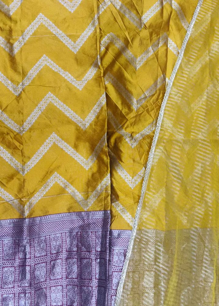 unstitched yellow banarsi suit
