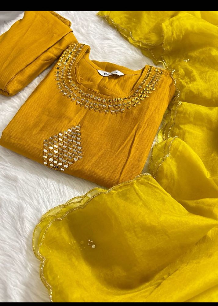 Yellow Embroidered Kurta Set with Dupatta