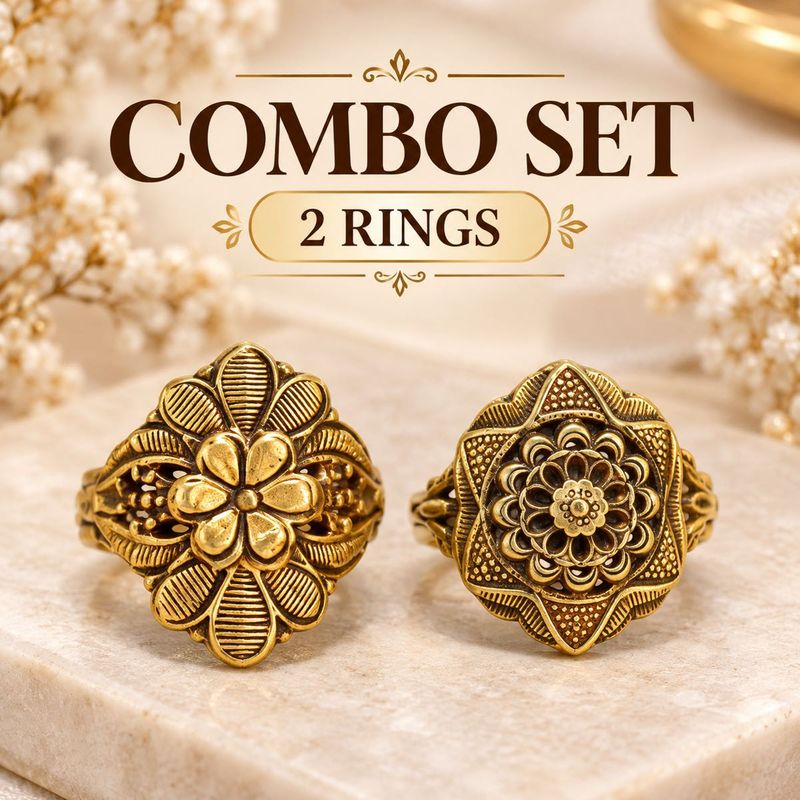 Antique Gold Tone Combo Ring Set
