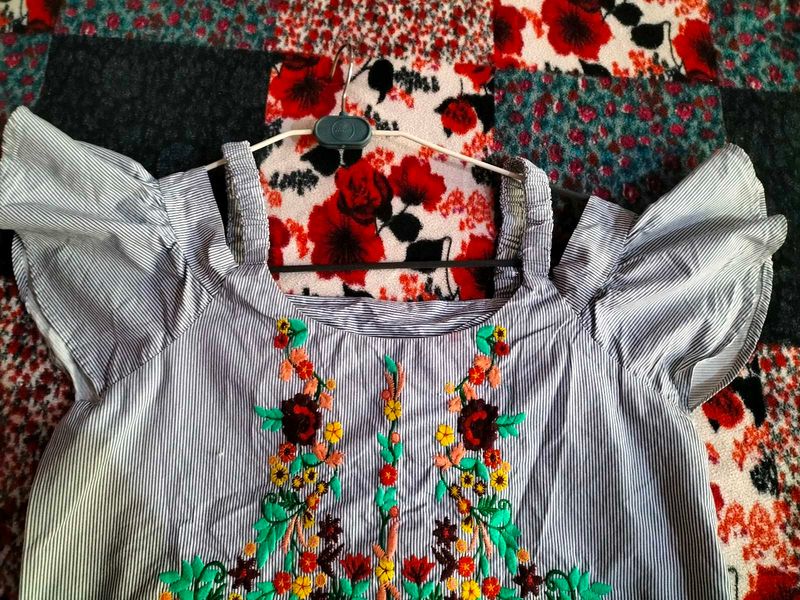 Embroidered Cold Shoulder Top