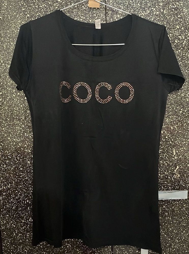 Stylish Black "COCO" Rhinestone T-Shirt
