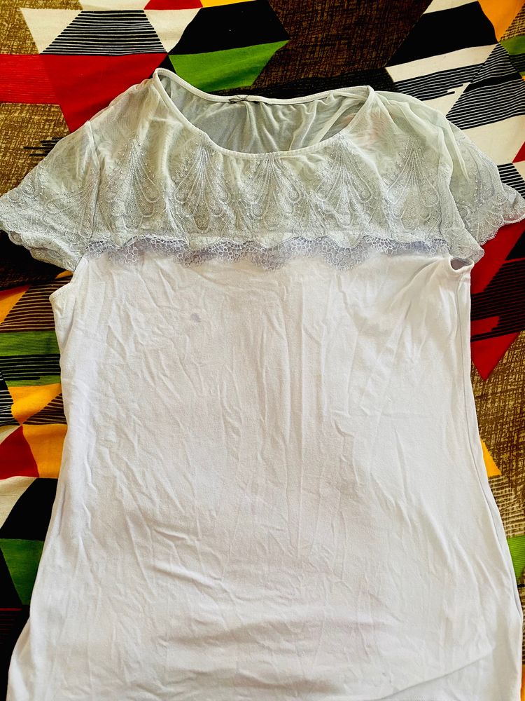 Powder Blue Net Embroidered Top