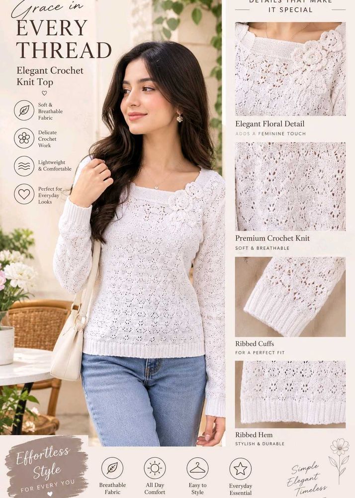 Elegant White Crochet Knit Top