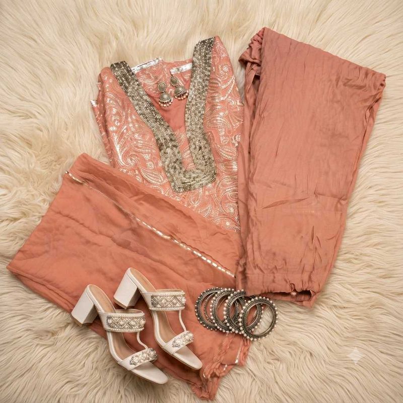 Elegant Rust Orange Heavy Sequence 3PC Party Suit