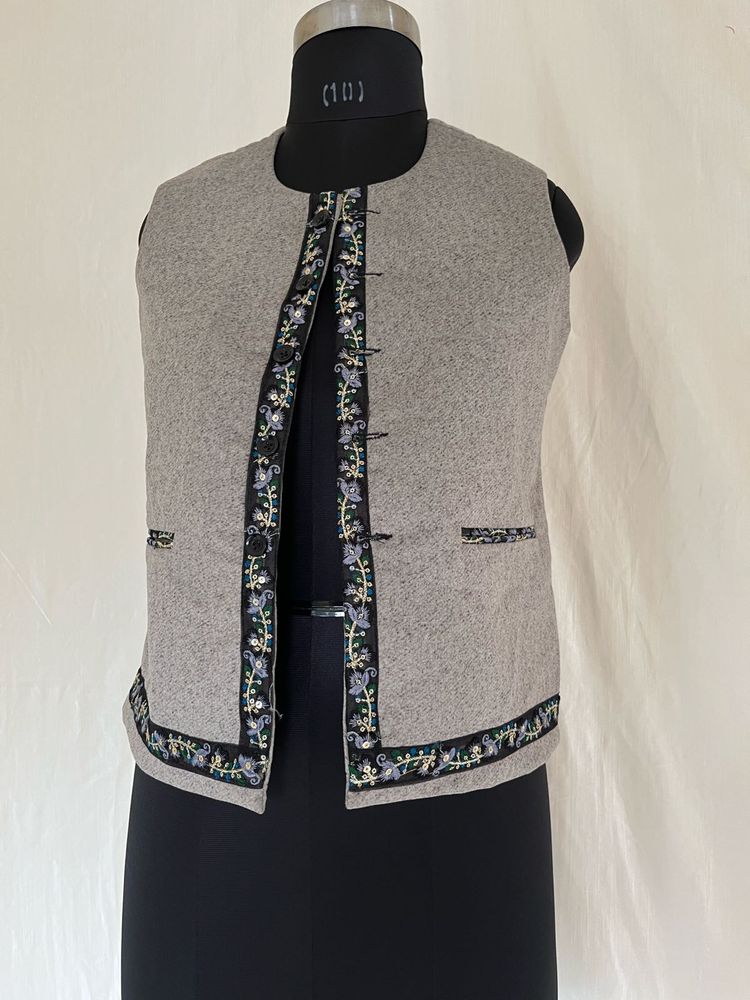 Embroidered Grey Ethnic Himachali  Waistcoat