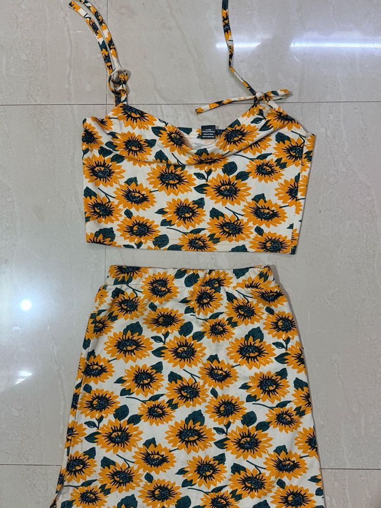 Sunflower Print Crop Top &amp; Skirt Set