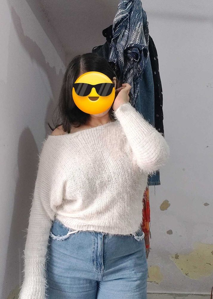 Cozy Off-Shoulder Fuzzy Sweater