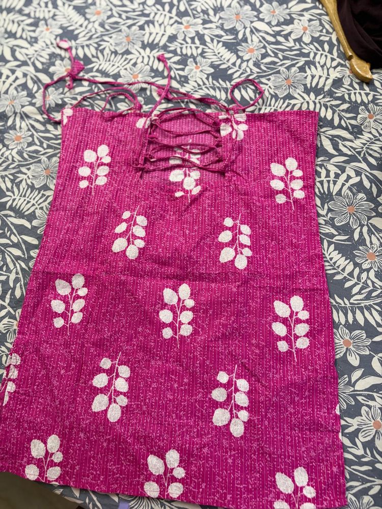 Vibrant Pink Leaf Print Blouse