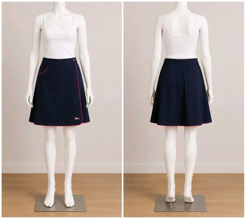 🪻Navy Blue A-Line Skirt with Pink Trim