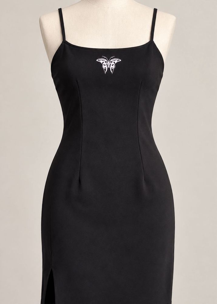 Chic Black Mini Dress with Butterfly Detail