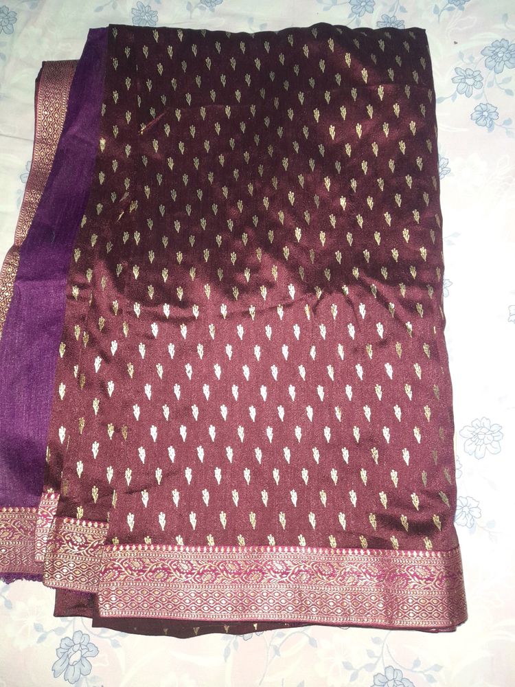 Brand New Saree,wine And Golden Color